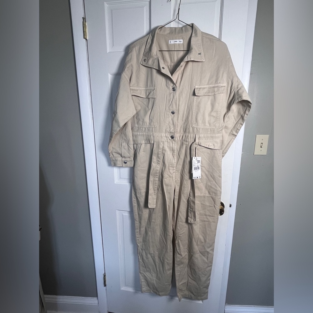 NWT Mango Beige Khaki Jumpsuit Belted XXL